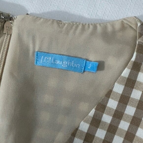 J. McLaughlin Paulson Dress Tan Gingham Sz 2 Career Cottagecore Preppy Old Money - Picture 8 of 11